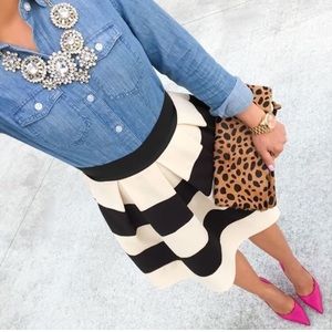 Black white stripe holiday bell flare A line skirt